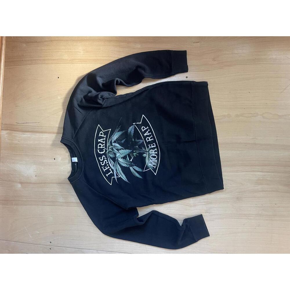 Vintage "Less Crap More Rap" Crewneck Sweatshirt Men Large Black Green Weed Leaf